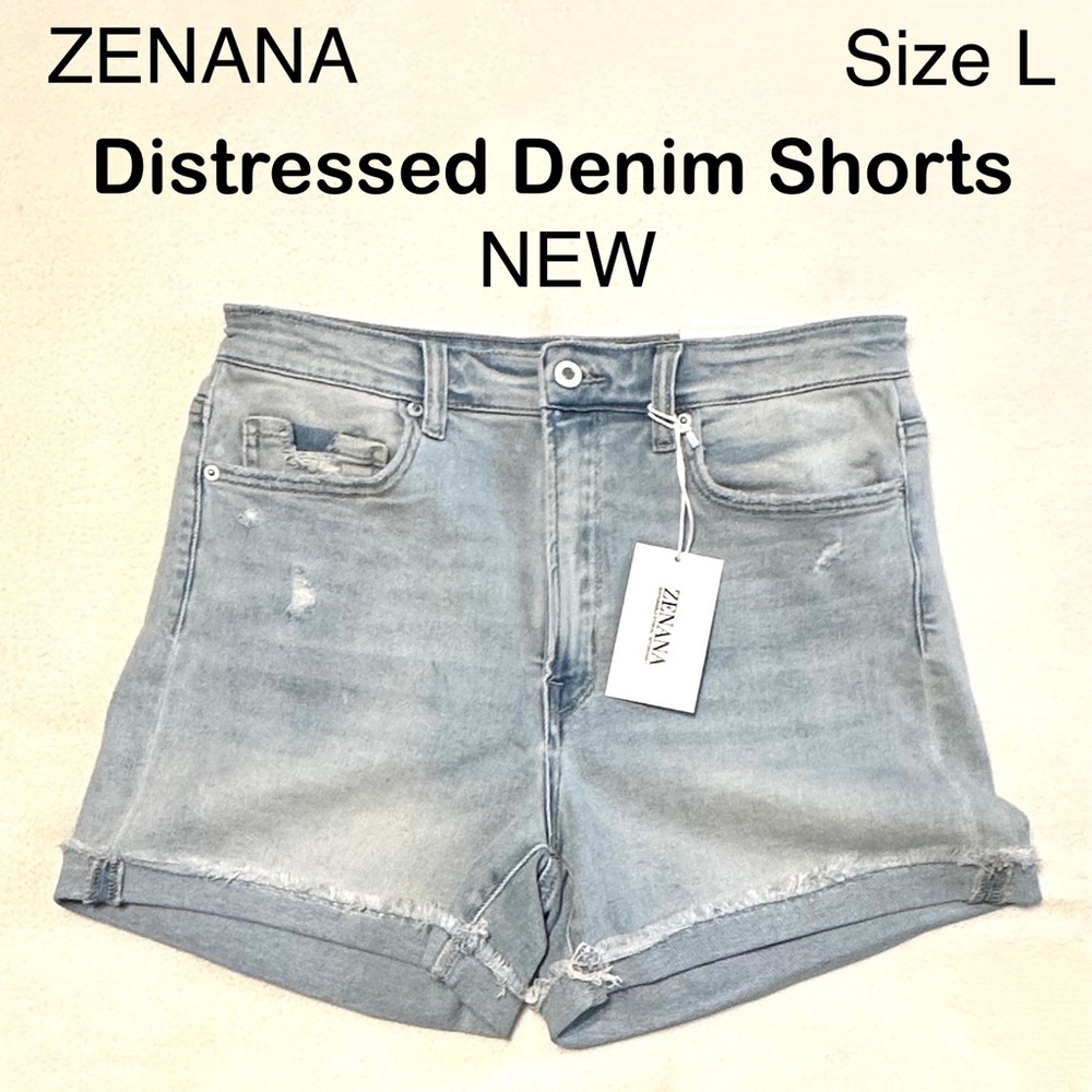 Zenana Light Blue Denim Shorts Jean Distressed Casual Summer
